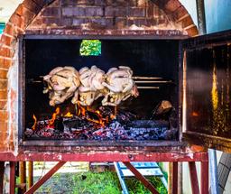 cafe monka chicken on rack in the oven