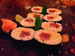 spicy tuna cucumber maki roll at buddha eyes restaurant