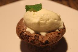 divine chocolate cake with ice cream shambala restaurant