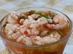 shirmp ceviche closeup at perla del sur restaurant