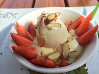        Ice Cream Slivered Almonds Strawberries Gusto Beach
  - Costa Rica