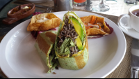        gallo pinto burrito close up restaurant 
  - Costa Rica