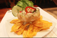 sea bass ceviche platano chips 
 - Costa Rica