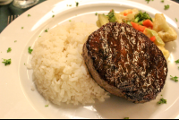 grilled steak with rice and vegetables at mastico restaurant 
 - Costa Rica