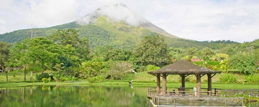 volcano view from entrance lake kiosk at los lagos hotel resort and spa
 - Costa Rica